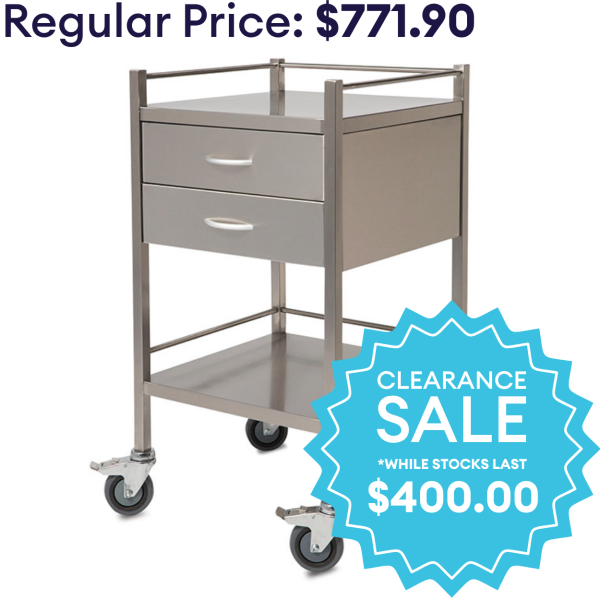 SQ Series Dressing Trolley - 2 Locked Drawer with Rail